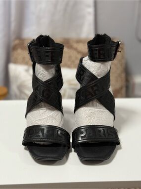 Kurt Geiger Black Women's Strappy Sandals - Paris Embossed Ankle Strap